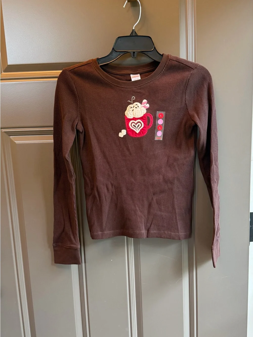 NWT Gymboree Girls' Brown Long-Sleeve Thermal Top with Hot Cocoa Graphic, Size L